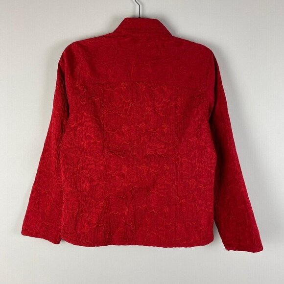 Chicos Jacket Womens 0 US Small Textured Red Rose Swirl Buttons Fitted - Picture 5 of 8